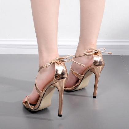Straps Cross Ankle Lace Up Open Toe High Heels..