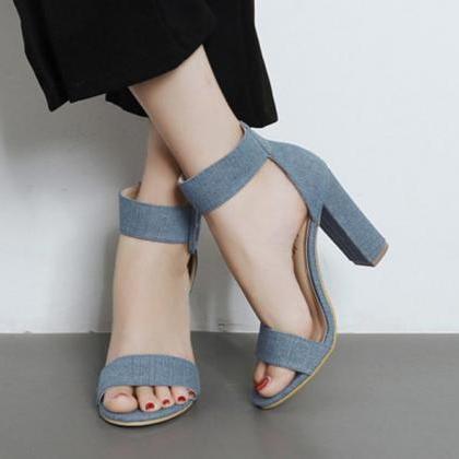 Chunky High Heel Open Toe Sandals With Thick Ankle..