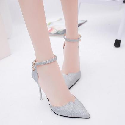 Shinning Pointed Toe Ankle Wrap Stiletto High..