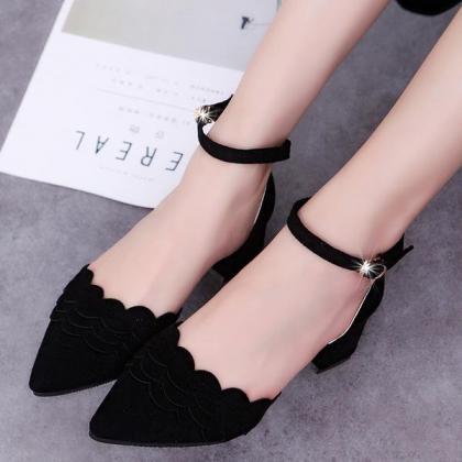 Faux Suede Scalloped Pointed-toe Ankle Strap Low..