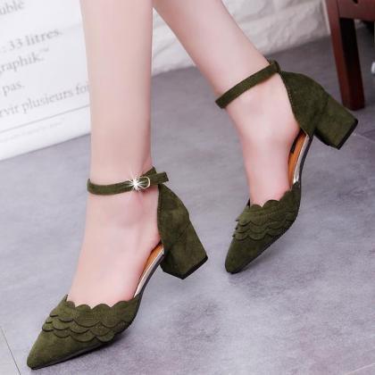 Faux Suede Scalloped Pointed-toe Ankle Strap Low..
