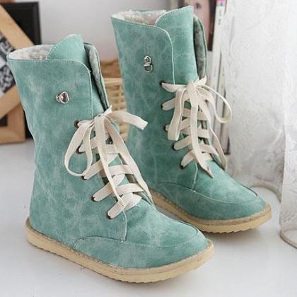 Candy Color Round Toe Lace Up Half Martin Boots