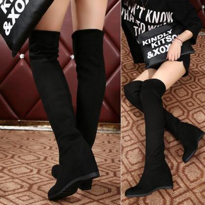Faux Suede Rounded-toe Over-the-knee Boots