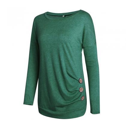 Candy Color Buttons Decorate Long T-shirt