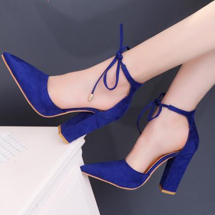 Pointed Toe Suede Front - Tie Pumps With High..