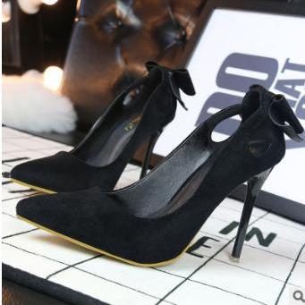 Back Bowknot Decorate Pointed Toe Low Cut Stiletto..