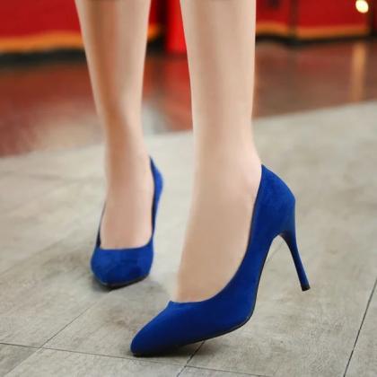 Faux Suede Pointed Toe High Heels