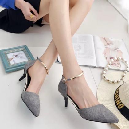 Low Cut Pointed Toe Ankle Wrap Stiletto Low Heels