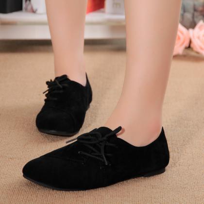Solid Color Round Toe Lace Up Flat Short Boot..