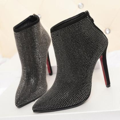 Shinning Crystal Pointed Toe Stiletto High Heels..