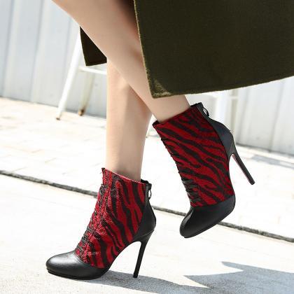 Patchwork Pointed Toe Loose Short Boots