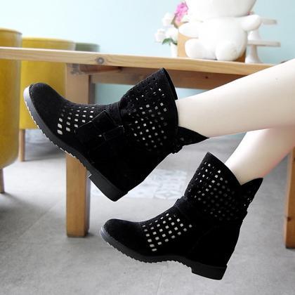 Cut Out Bowknot Decorate Flat Short Loose Boots
