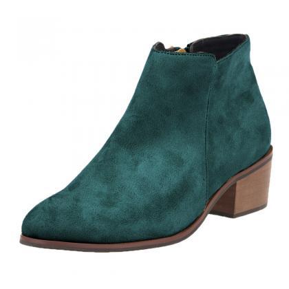 Suede Pointed-toe Chunky Heel Ankle Boots