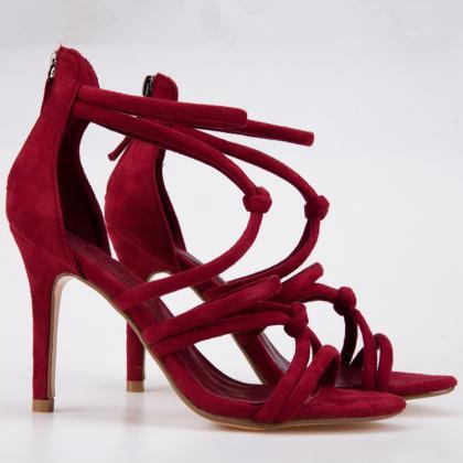 Knotted Strappy Open Toe High Heel Sandals With..