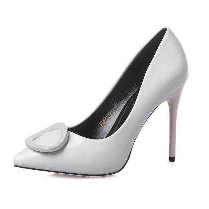 Candy Color Hasp Pointed Toe Low Cut Stiletto High..