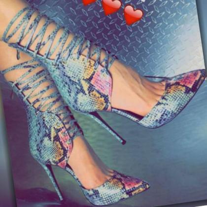 Pointed Tope Lace Up Ankle Wrap Stiletto High..
