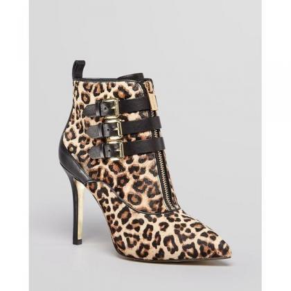 Leopard Pointed Toe Zipper Stiletto High Heels..