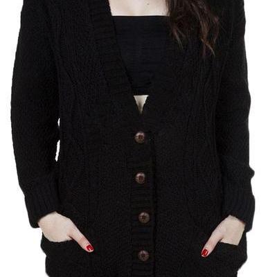 Buttons V-neck Pockets Batwing Sleeves Loose..