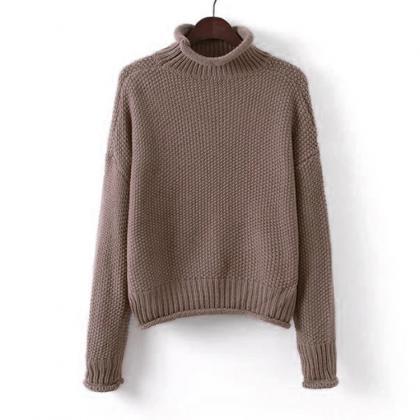 Candy Color High Neck Loose Pullover Sweater