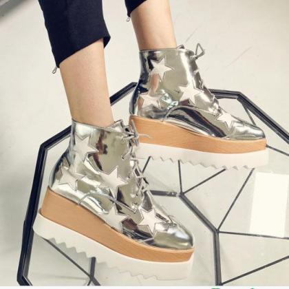 Round Toe Leather High Top Sneakers..