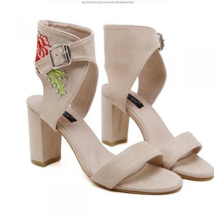 Chunky High Heel Open Toe Ankle Wrap Sandals..