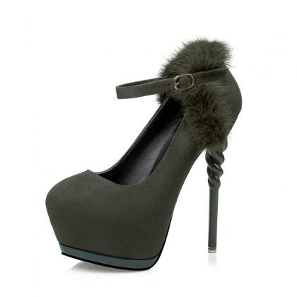 Rounded Toe Platform Suede Stiletto Pumps And..
