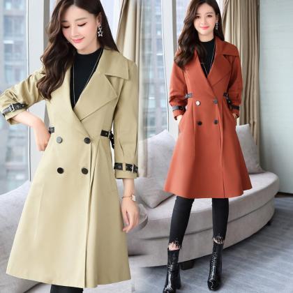 Doulble Breasted Long Sleeves Lapel Long Coat