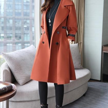 Doulble Breasted Long Sleeves Lapel Long Coat
