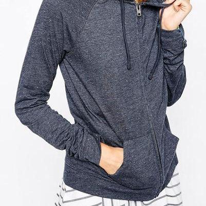 Solid Color Zipper Pockets Sports Hoodie
