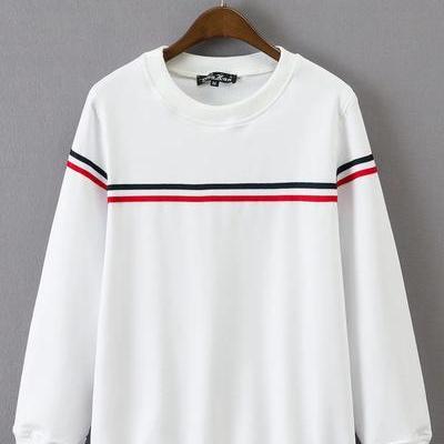 Stripe Slim Pure Color Long Sleeves Sweatshirt