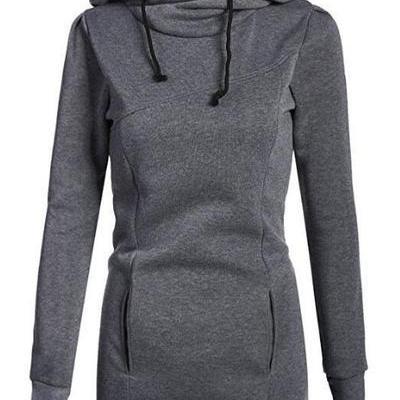 Pocketed Long Sleeves Drawstring Hoodied Sweatshirt