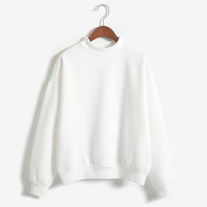 Candy Color Middle Neck Loose Sweatshirt