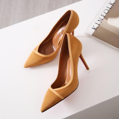 Faux Suede Pointed Toe High Heels