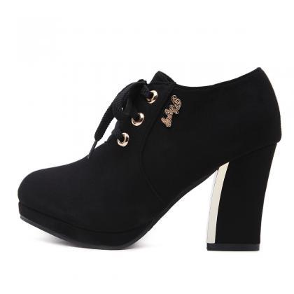 Suede Pure Color Chunky Heel Round ..