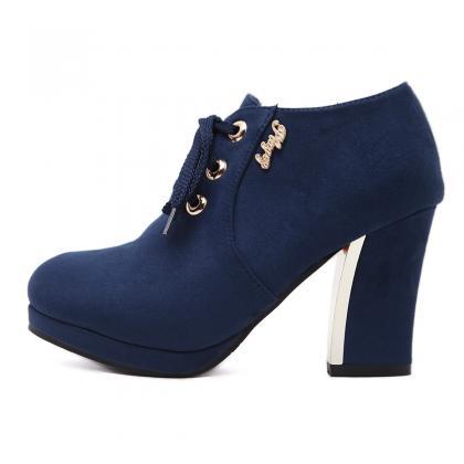 Suede Pure Color Chunky Heel Round ..