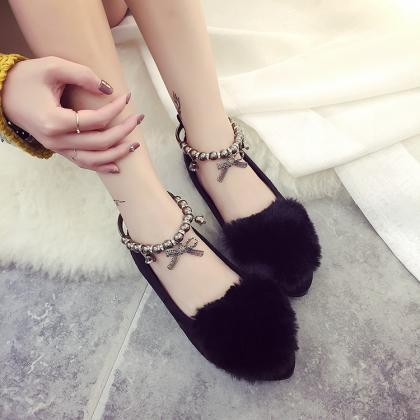 Suede Pure Color Flat Round Toe Ankle Strap..
