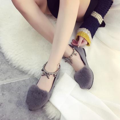 Suede Pure Color Flat Round Toe Ankle Strap..