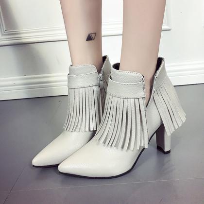 Pointed Toe High Heel Leather Ankle Boots With..