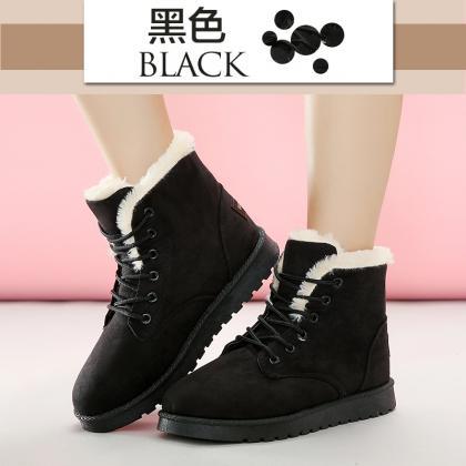 Suede Pure Color Flat Round Toe Lace-up Short..