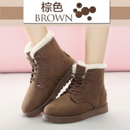 Suede Pure Color Flat Round Toe Lace-up Short..