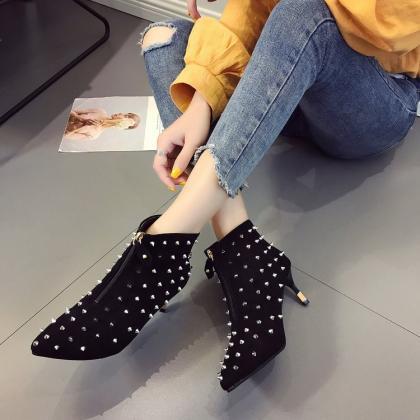 Studded Embellished Faux Suede Pointed-toe High..