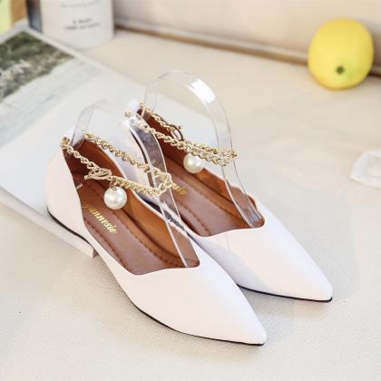 Faux Leather Pointed-toe Flats Featuring Gold..