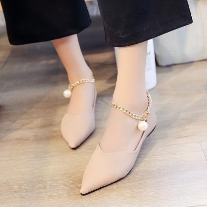 Faux Leather Pointed-toe Flats Featuring Gold..