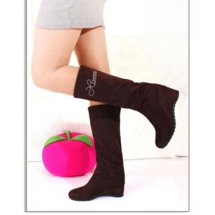 Cloth Pure Color Slope Heel Round Toe Short Boots