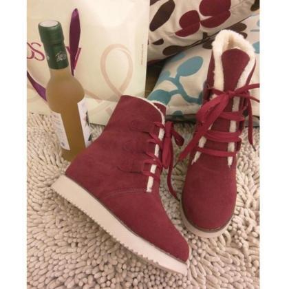 Cloth Pure Color Flat Round Toe Short Boots
