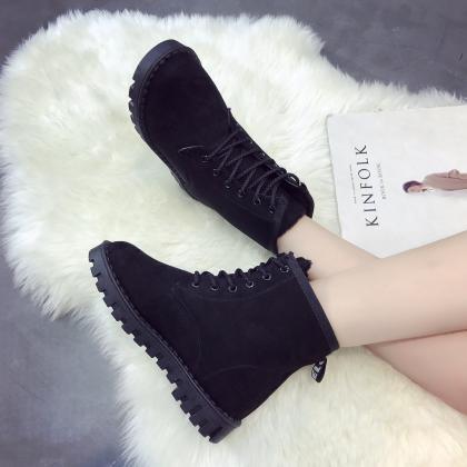 Suede Pure Color Lace-up Round Toe Boots