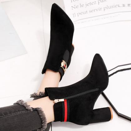 Scrub Pure Color Lace-up Chunky Heel Pointed Toe..