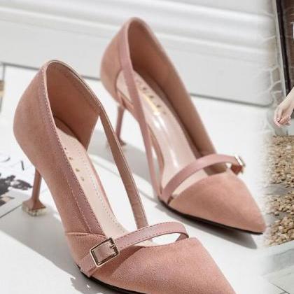 Suede Pure Colour Pointed-toe Stiletto Pumps, High..