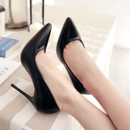 Faux Leather Pointed-toe High Heel Stilettos