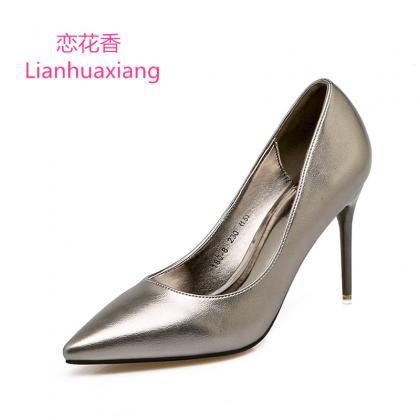 Metallic Faux Leather Pointed-toe High Heel..